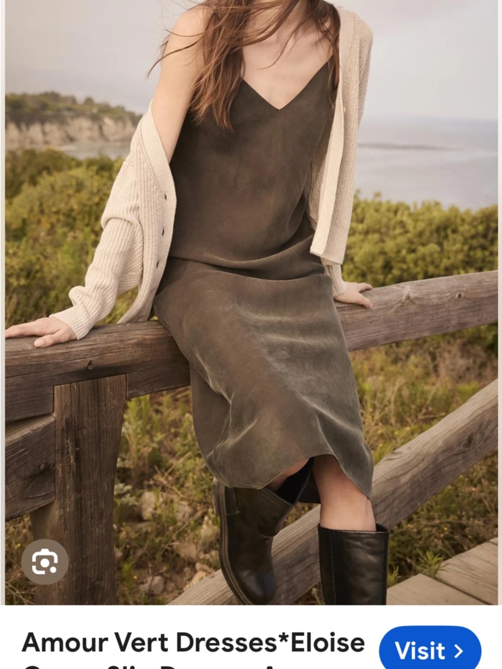 Amour Vert Eloise Cupro Slip Dress in Olive